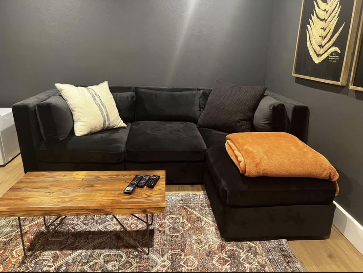 Joybird Black Velvet Daya Modular Sectional Couch