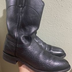 JUSTIN Black Pebble Grain Bullhide Leather Western Roper Boots Sz 9.5 D
