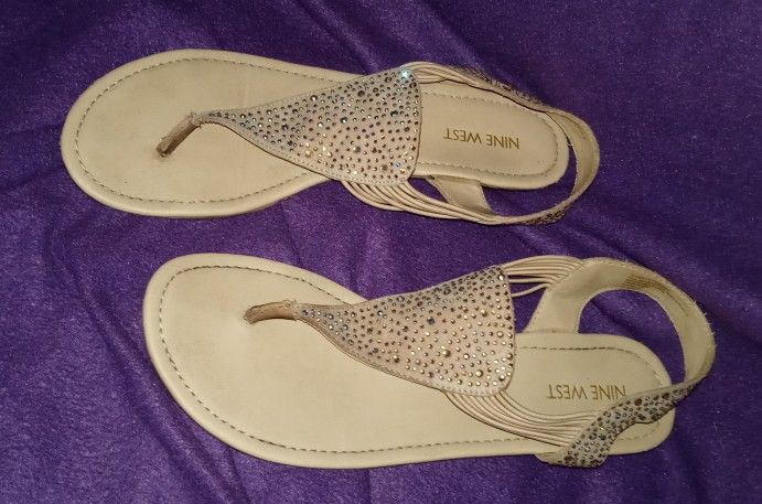 Women's Nine West Flip Flop Flat Ankle Strap Summer Gladiator Sandals Size 8.5M