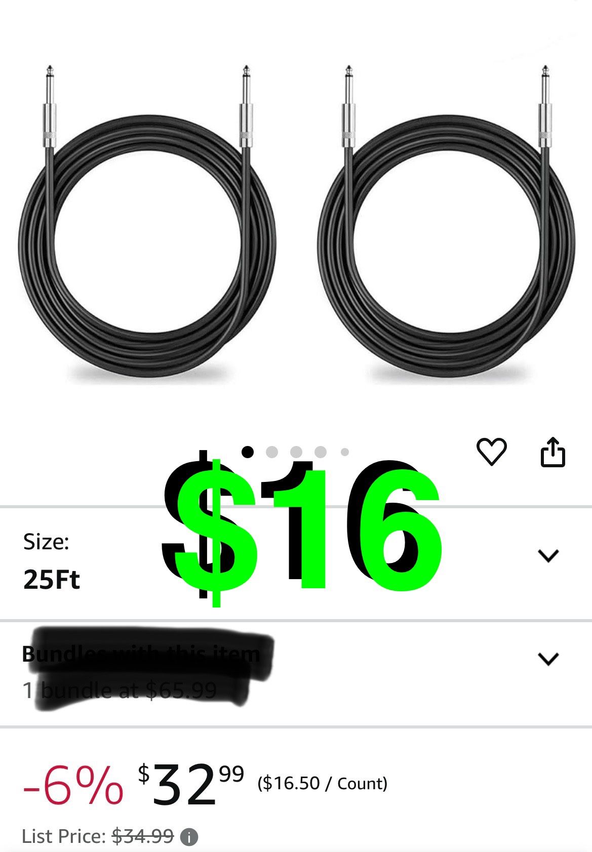 Ignite Pro - 2X 1 / 4 To 1 / 4 25 FT. True 12 Gauge Wire Awg DJ / Pro Audio Speaker Cable, Pair.
