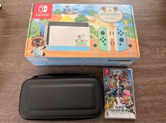 Nintendo Switch Animal Crossing Special Edition with Super Smash Bros & Case