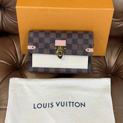 Louis Vuitton Vavin Chain Wallet Should Bag NM Damier with Leather Brown Pink Box Dust Bag