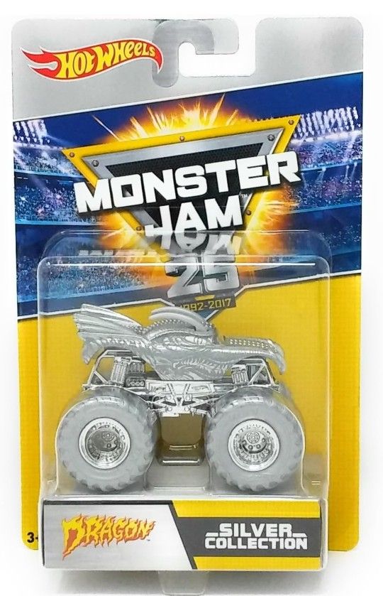 2017 Hot Wheels Monster Jam 25 Dragon Monster Truck Silver 1:64