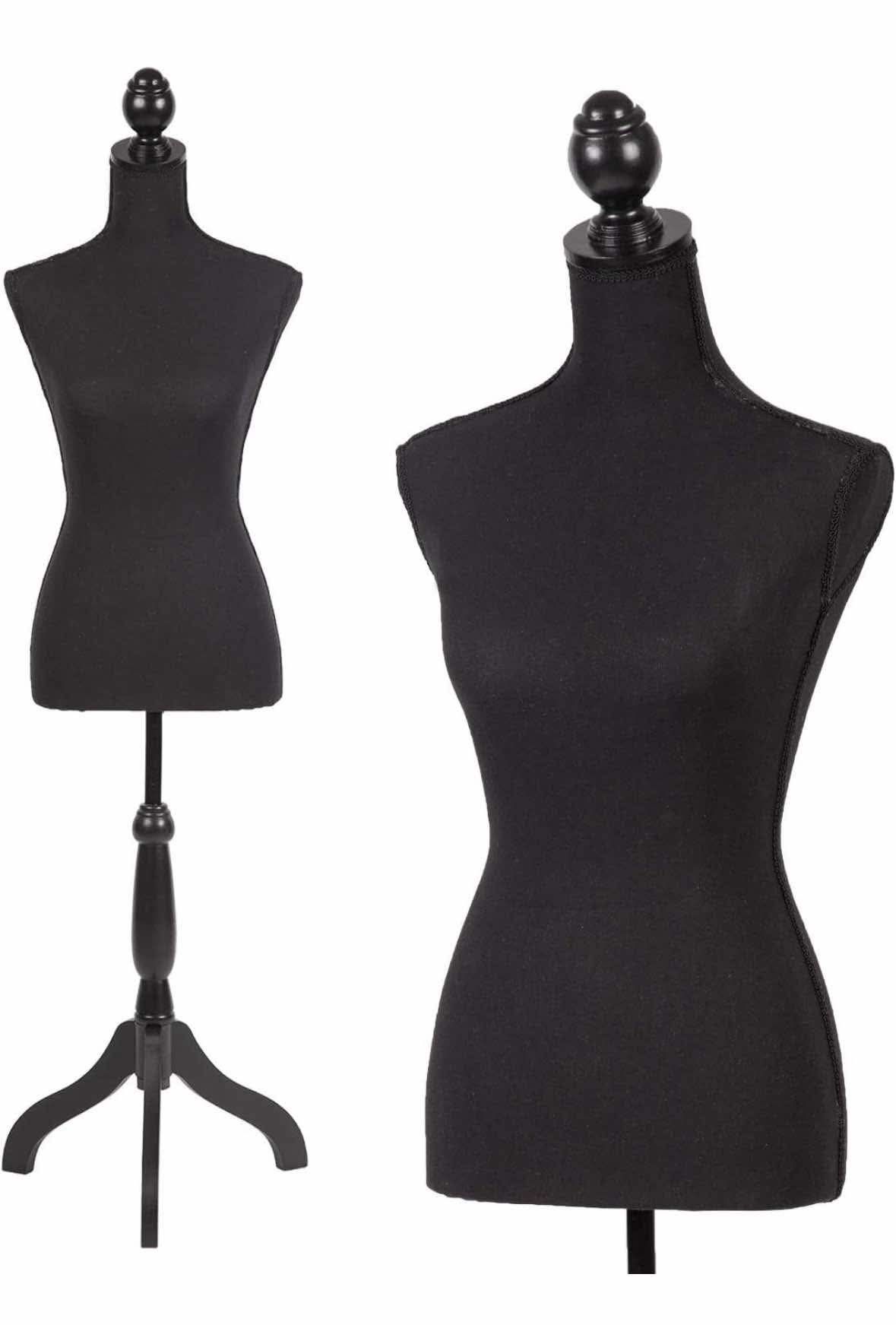 Female Mannequin Torso Dress Form Manikin Body with Wooden Tripod Base Stand Adjustable 60-67 Inch for Sewing Dressmakers Dress Jewelry Display,Black