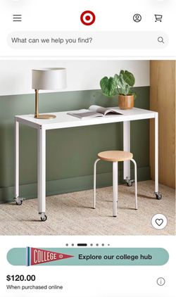White Rolling Desk with Metal Frame