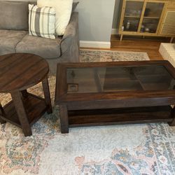 Pottery Barn Wood Coffee Table & End Table