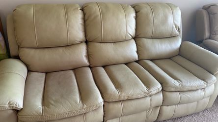 Cream Leather Reclining 2 Seat Sofa