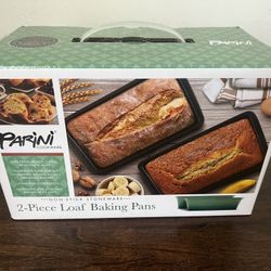 NEW Parini Stoneware Loaf Pans, Set of 2, Green Ombre 10x5.75 in