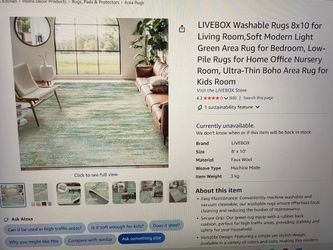 8’ x 10’ Washable Area Rug – Green | Like New