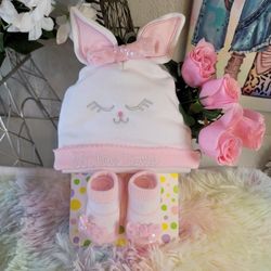 Little Me “My First Easter” Hat And Bootie Set 0-12 Mo. New With Tags Pink White