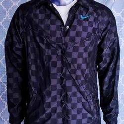 Nike Coaches Jacket Men’s XS Black Checkered Button-Up Windbreaker

