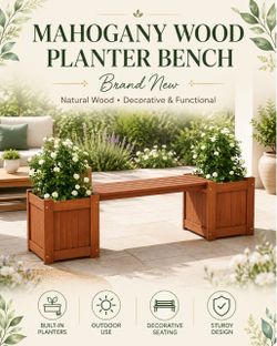 Brand New Mahogany Wood Flower Box Garden Bench