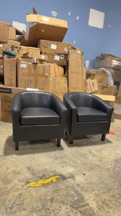 Yaheetech Accent Chairs Set of 2, Faux Leather Barrel Armchairs Black