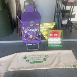 Girl Scout Cookie Supplies Travel Holder On Wheels Cloth Banner Display Items 