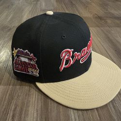 Atlanta Braves Script New Era Fitted Hat All Star Patch Size 7 1/2