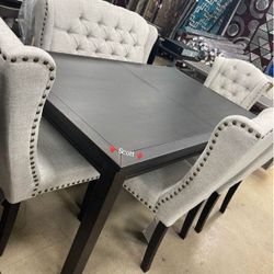 Jeanette Black/Linen Rectangular Dining Set/TABLE & 4 SIDE CHAIRS