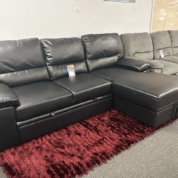 Black Gel Leather Sleeper Sectional Couch For Sale ( Brand New Labor Day Pre- Sale Now)