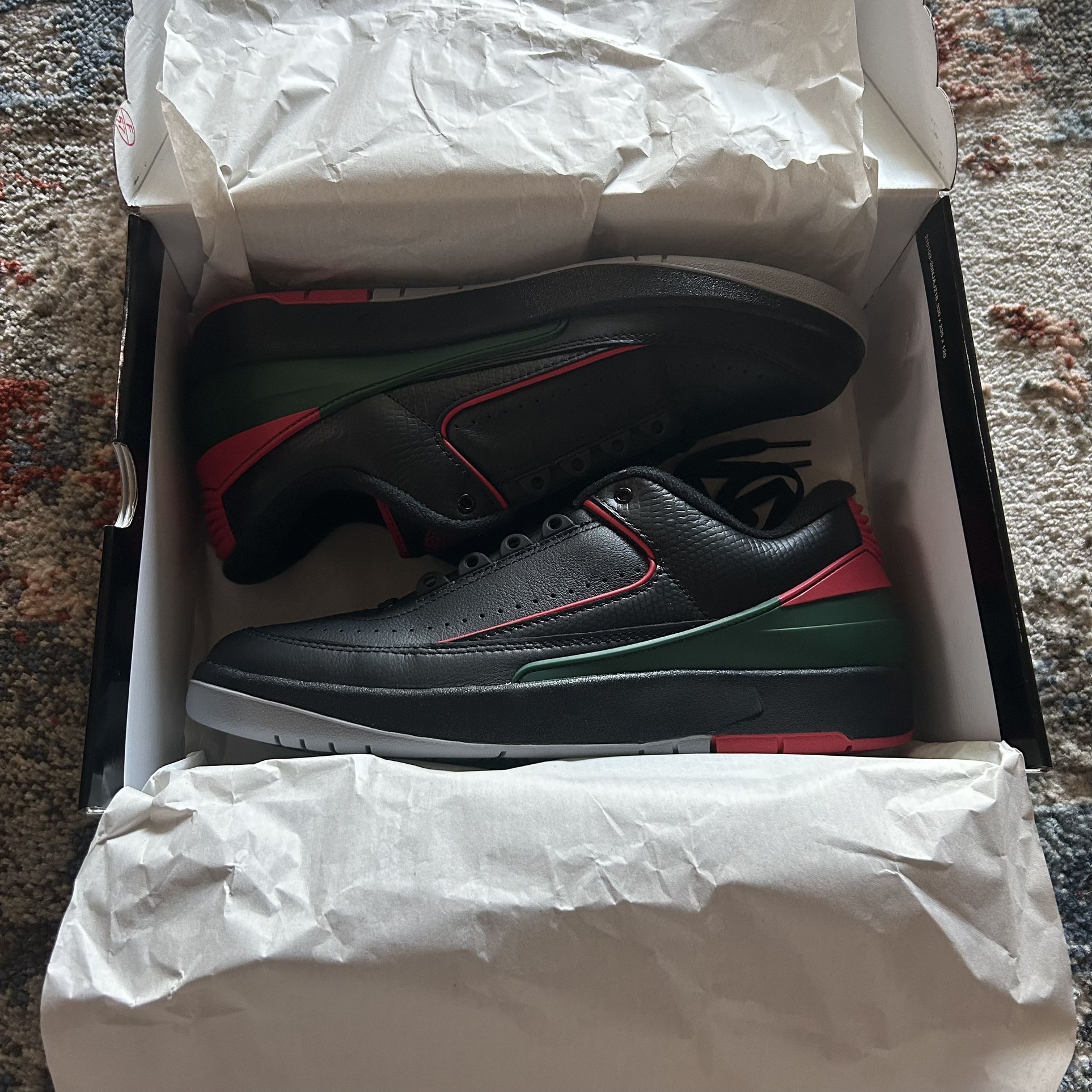 Nike Air Jordan Retro 2 Low Christmas Black Red Green DV9956-006 Men's Shoes NEW