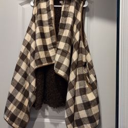 Brown Plaid Fur Vest 