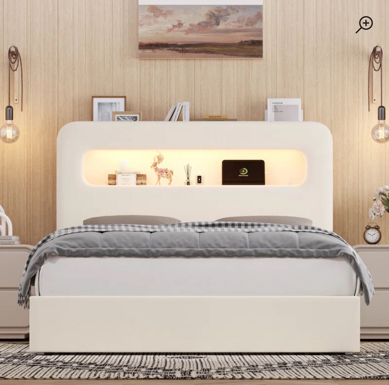Full Size Bed Frame with LED Lights & Storage – Brand New in Box