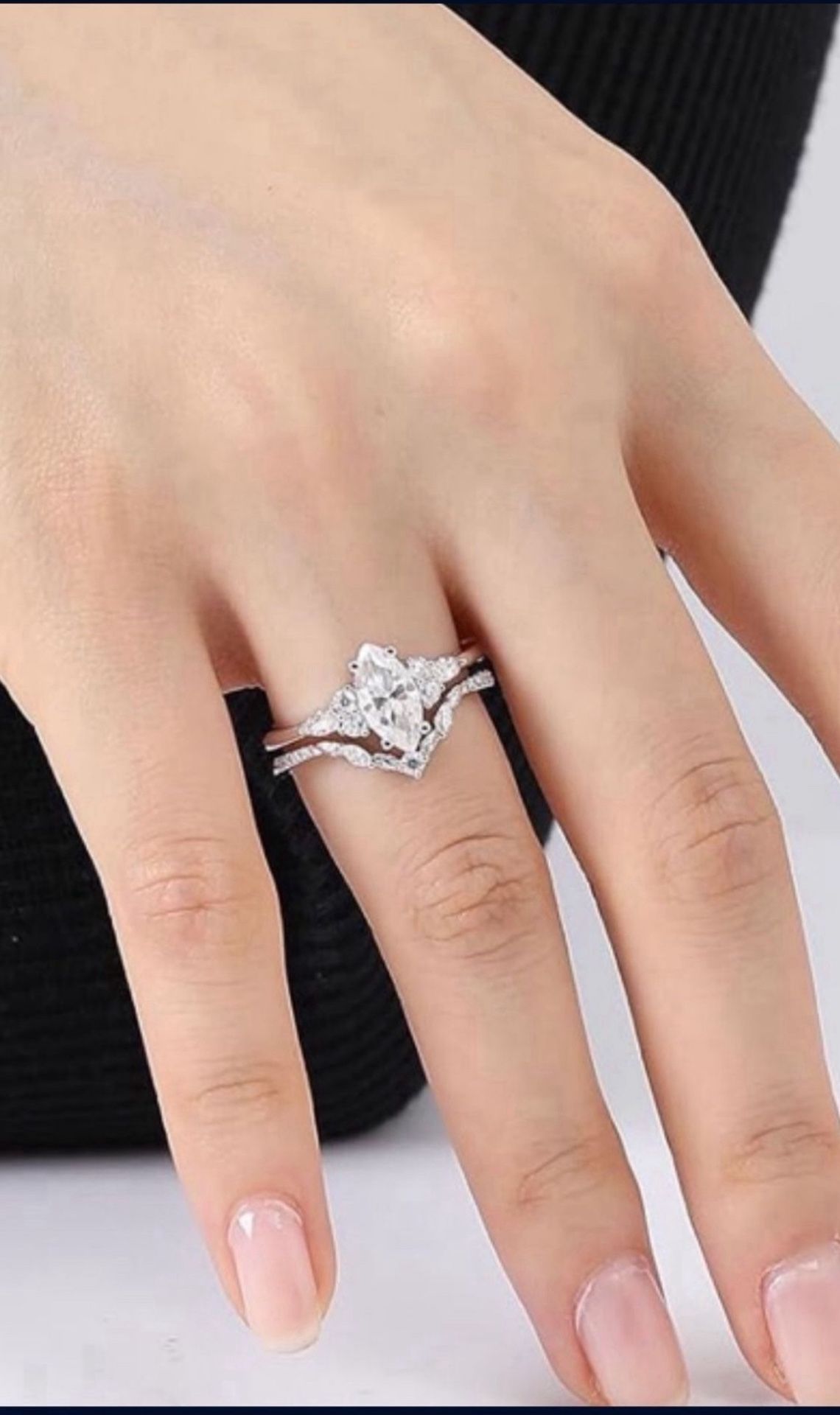 Engagement Ring Set For Women S925 Sterling Silver Petals Leaves Size 6 $50