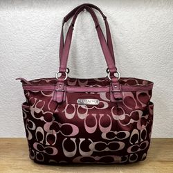 Coach Gallery Optic Signature Tote F20444 Bordeaux Burgundy Maroon