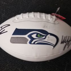 Russell Wilson Marshal Lynch Signed Seahawks Logo Football