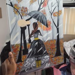  Woman Wallking On Rainy Day Painting 