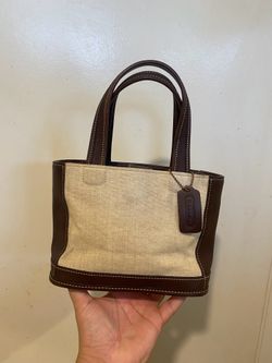 COACH Rare Vintage (B9C-6120) Tan Canvas Brown Leather Small Tote Handbag Satchel Purse