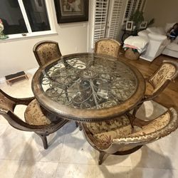 Elegant 60-Inch Round Glass-Top Dining Set – Ornate Formal 7-Piece Collection!