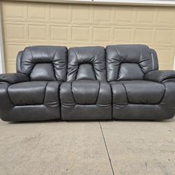 Gray Faux Leather Power Reclining Sofa- Delivery Available 