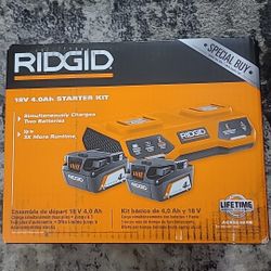 Ridgid 18V Dual Port Charger with 2 4.0 AH Batteries AC95240SB *BRAND NEW*