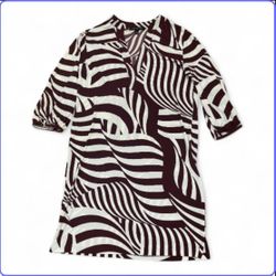 Banana Republic Size XS Shift Dress 3/4 Sleeve V Neck Cream Burgundy Wave