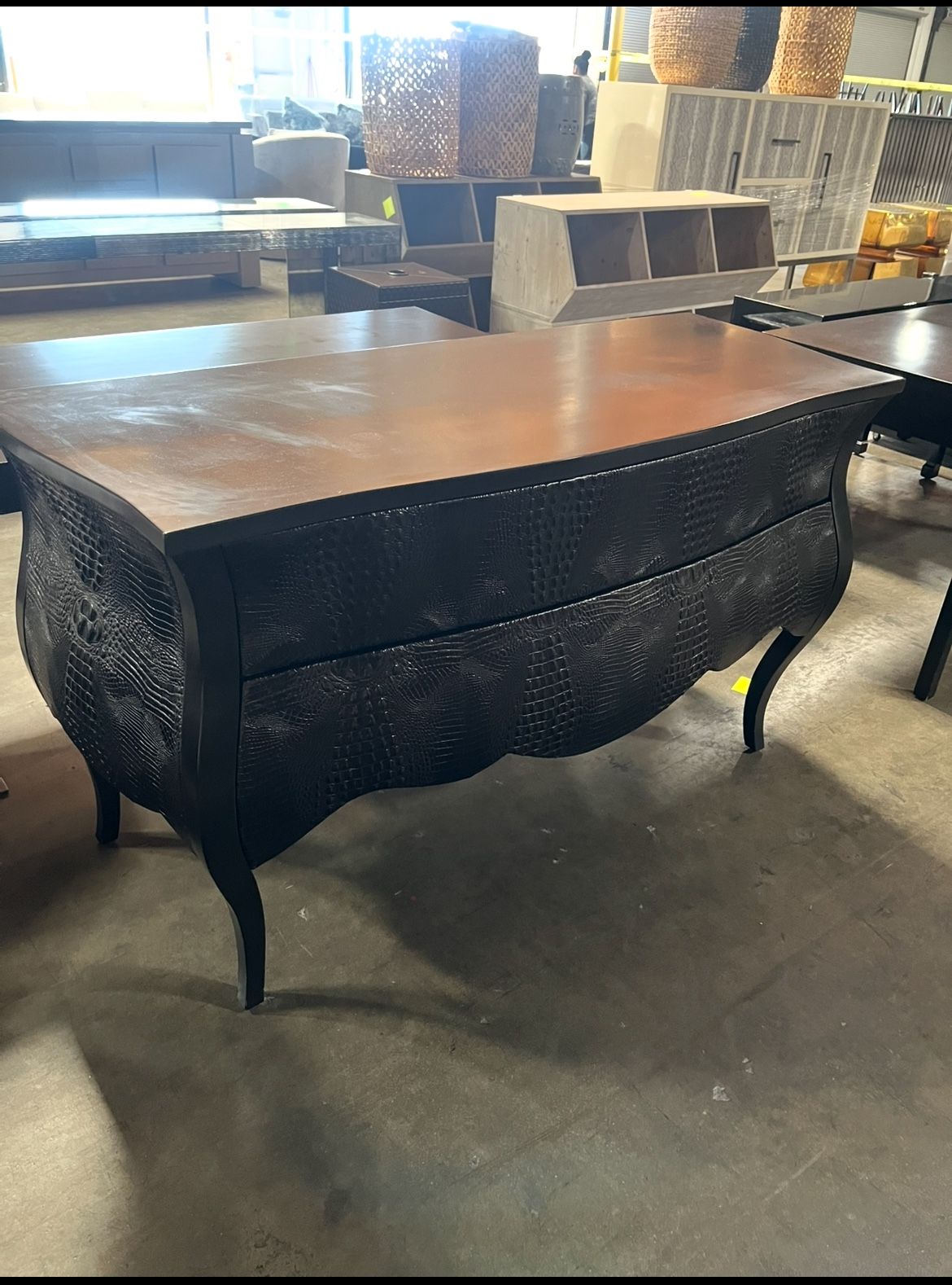 Custom Crocodile Leather Console Table 2 Drawers