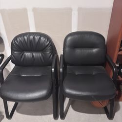 2 Black Leather Office Chairs 