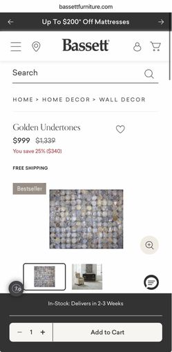 🖼️ 🎨 Large Hand-Painted 100% Cotton Canvas Contemporary Wall Art Gray Blue Gold 50”x60” from Bassett