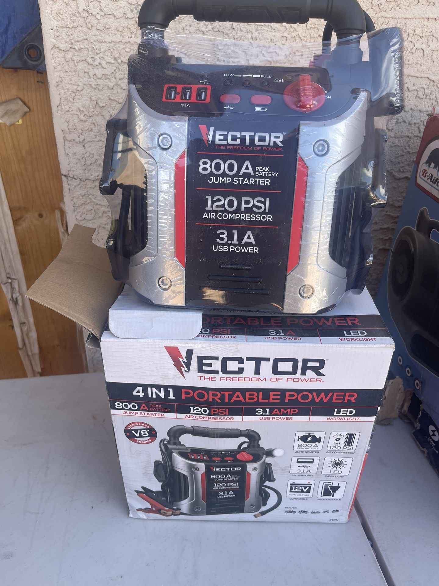 VECTOR 800 Peak Amp Jump Starter, 120 PSI Air Compressor,, 48 OFF