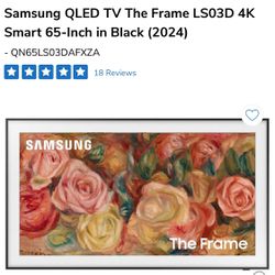 Brand New 2024 Samsung Frame 65 Inch Tv
