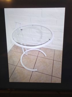 Eileen Side table to standing table 6 adjustable heights, crystal tempered glass redone in white