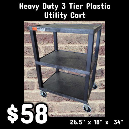NEW Heavy Duty 3 Tier Plastic Utility Cart: njft