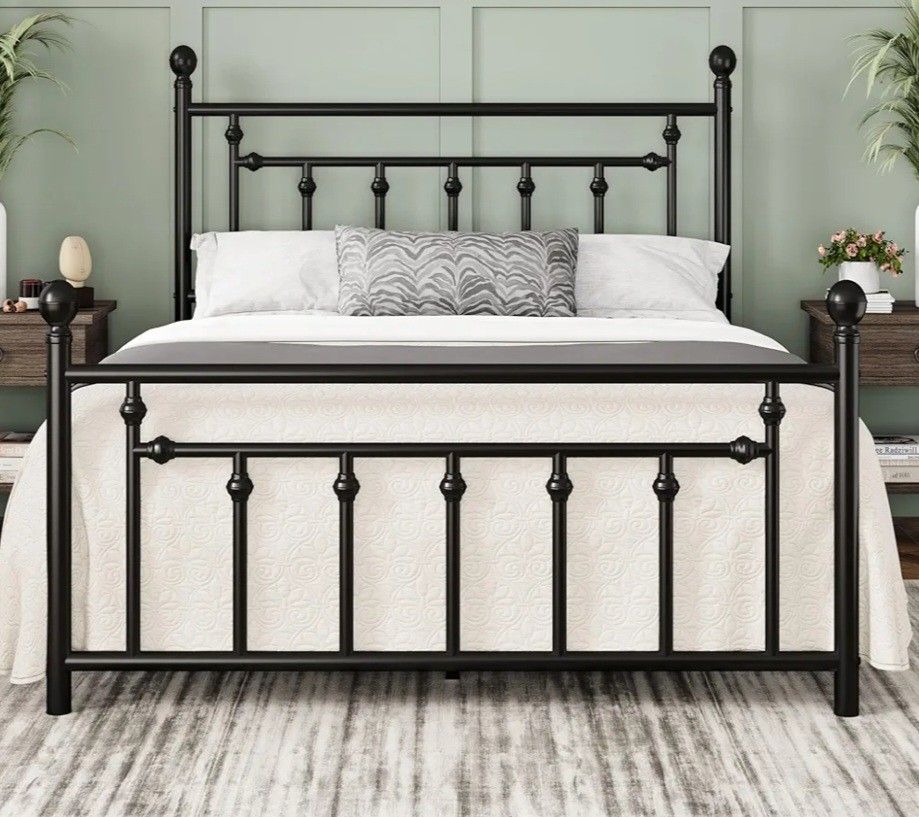 Allewie 14 Inch Queen Size Metal Platform Bed Frame with Victorian Vintage Headboard and Footboard/Under Bed Storage/No Box Spring Needed/Easy Assembl