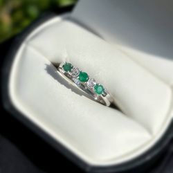 Jewelry 10k solid white gold malachite diamonds 0.75 CTW ring sz 7.00