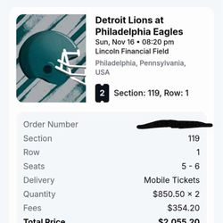 Eagles Vs Lions Tickets.