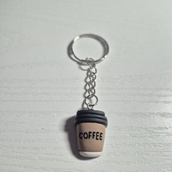 Coffee Cup Keychain - Tan and Black