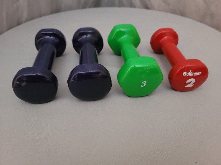 Dumbbells (3) 3lbs and (1) 2lbs Glossy Vinyl Coated Dumbbells 