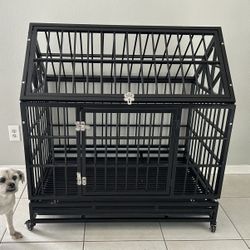 Large Heavy Duty Steel Dog Crate In Black 