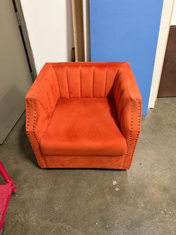 Orange Swivel Barrel Chair - Velvet Accent