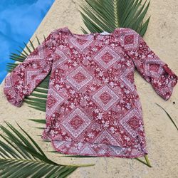 Pink Rose Red and White Floral Blouse