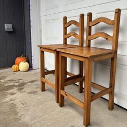 Rustic Mexican Pine Wood Honey Brown Bar Stools •FREE DELIVERY•