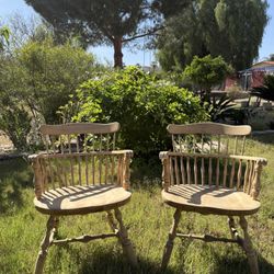 Vintage Rustic Style  Pair of Vintage Solid Wood Captain's Chairs (Read Description)